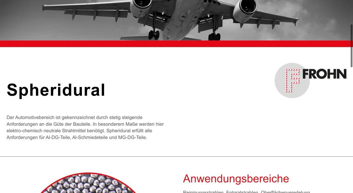 Produktseite Spheridural mit der Überschrift „Spheridural“ und kurzem Einleitungstext