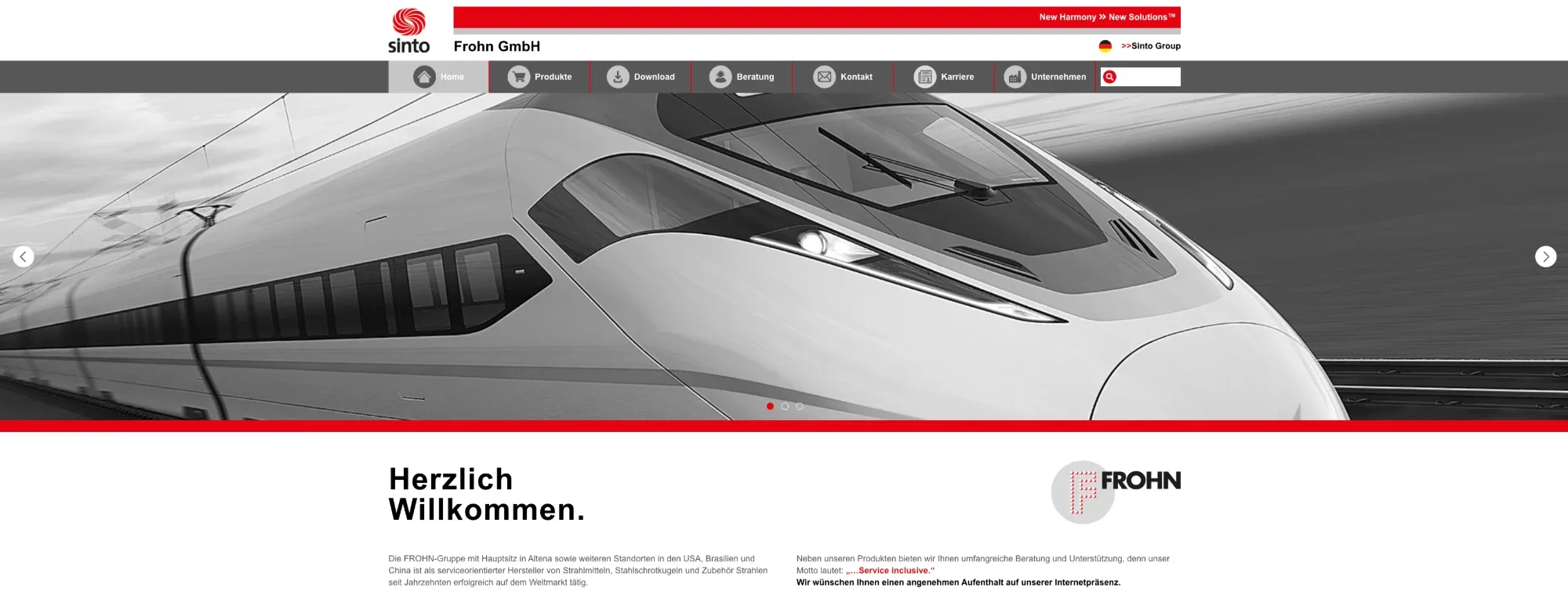 Startseite von frohn.com mit Slider und der Überschrift „Herzlich Willkommen.“